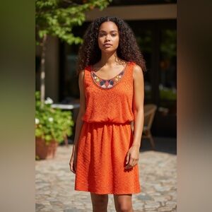 Ronni Nicole Orange Crochet Lace Mini Dress Beaded Scoop Neck NWT 6